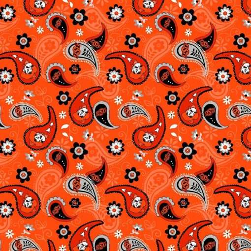 Fabric Sykel Enterprises Oklahoma State University Paisley by the Quarter Yard OSU1200