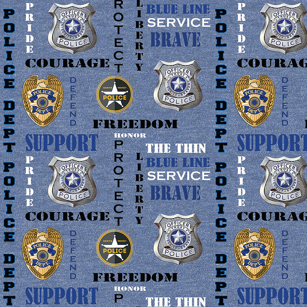 Fabric Sykel Enterprises Police Department Heather Print Logo by the Quarter Yard 1181DENIM