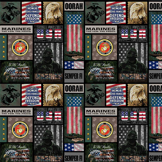 Fabric Sykel Enterprises U.S. Marines Camo Flag Block by the Quarter Yard 1339M