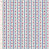 A close-up of a repeating floral fabric pattern with vertical stripes in blue, white, and pink, shown with a ruler on the left side for scale.