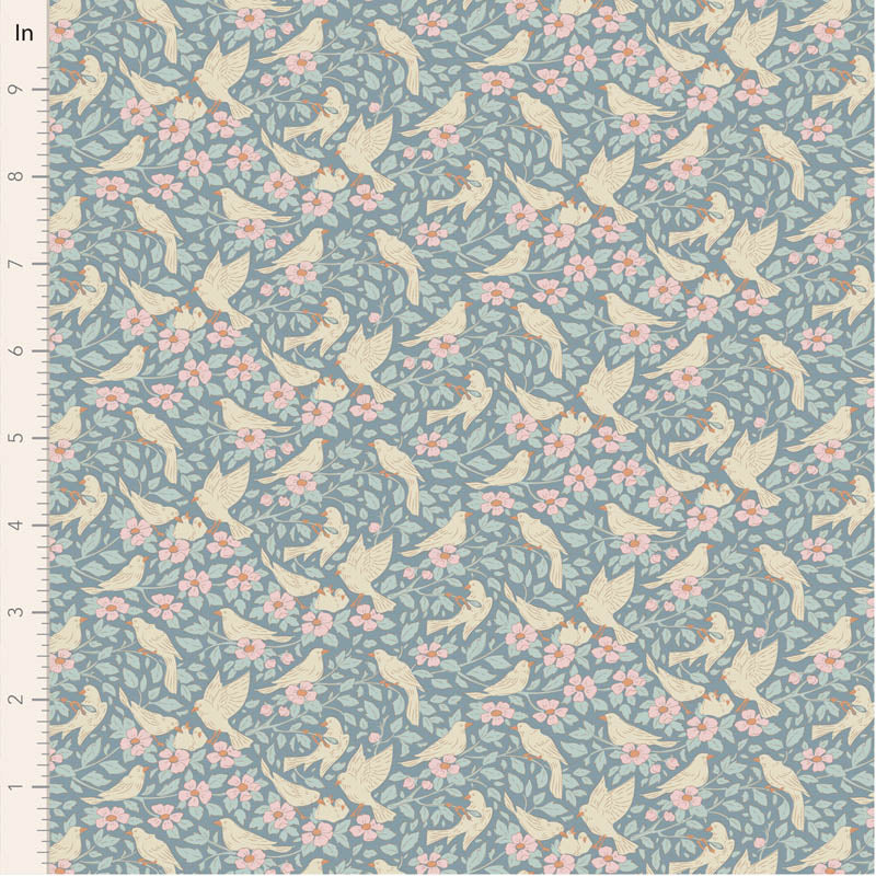 Fabric Tilda Blue Ava Songbird by the Quarter Yard TIL100651