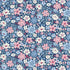 A dense, seamless floral pattern featuring stylized flowers in pink, light blue, and white on a dark navy blue background.
