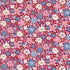 A dense, seamless floral pattern featuring pink, light blue, and white flowers with yellow centers on a deep magenta background.