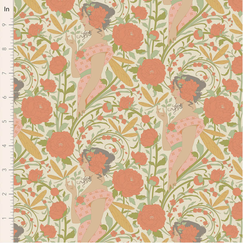 Fabric Tilda Coral Aubery Songbird by the Quarter Yard TIL100643