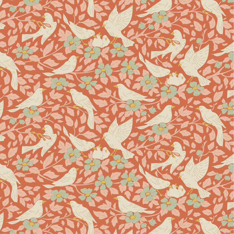 Fabric Tilda Coral Ava Songbird by the Quarter Yard TIL100644