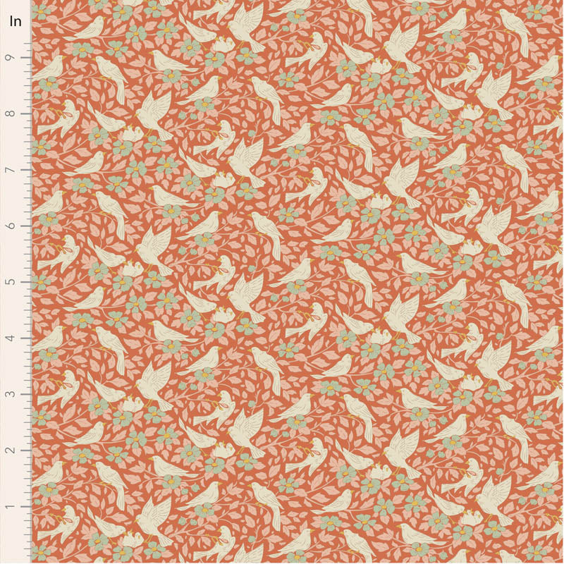 Fabric Tilda Coral Ava Songbird by the Quarter Yard TIL100644