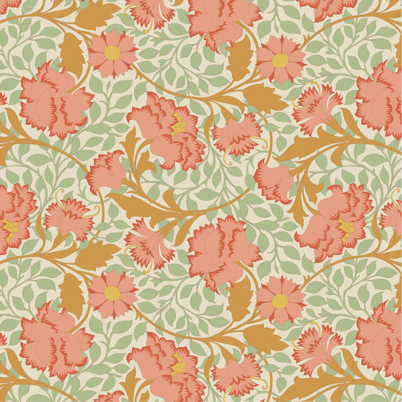Fabric Tilda Coral Floral Songbird by the Quarter Yard TIL100641