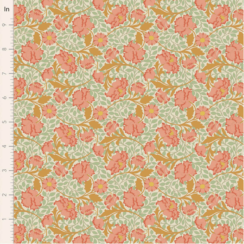 Fabric Tilda Coral Floral Songbird by the Quarter Yard TIL100641