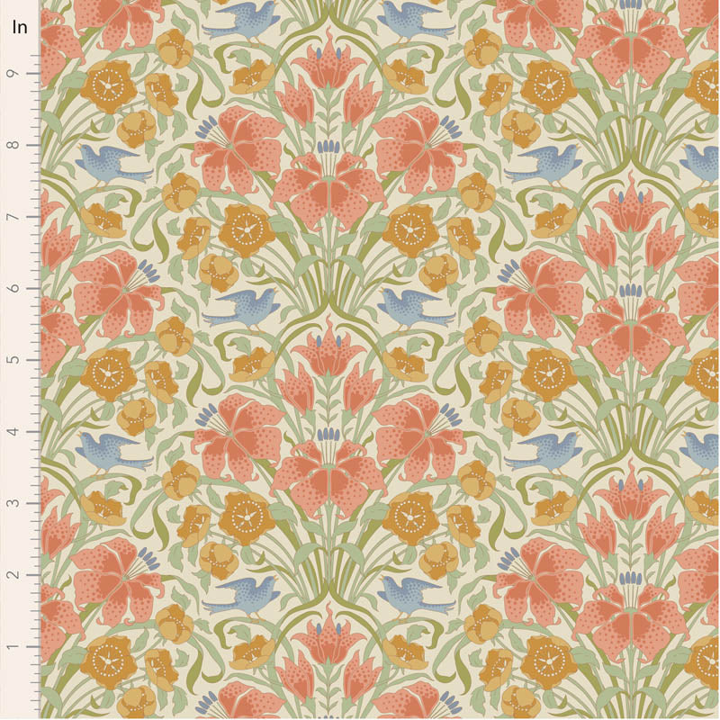 Fabric Tilda Coral Songbird by the Quarter Yard TIL100645