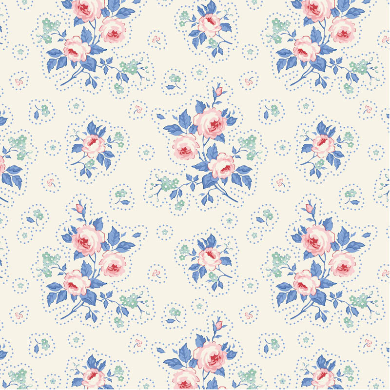 Fabric Tilda Cream First Kiss Something Blue by the Quarter Yard TIL100669