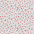 A repeating floral pattern featuring small red flowers, blue leaves, and light blue dots on a warm off-white background.