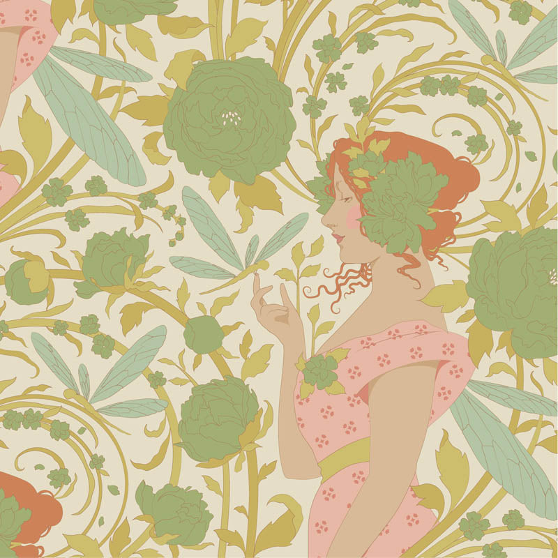 Fabric Tilda Green Aubery Songbird by the Quarter Yard TIL100646