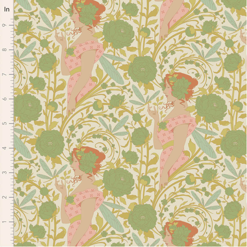 Fabric Tilda Green Aubery Songbird by the Quarter Yard TIL100646