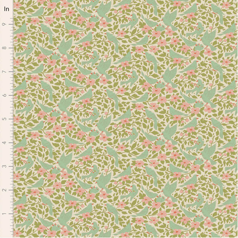 Fabric Tilda Green Ava Songbird by the Quarter Yard TIL100650