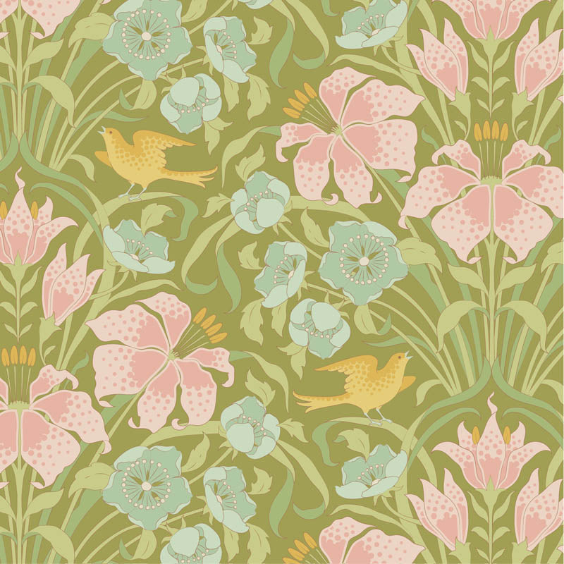 Fabric Tilda Green Songbird by the Quarter Yard TIL100649