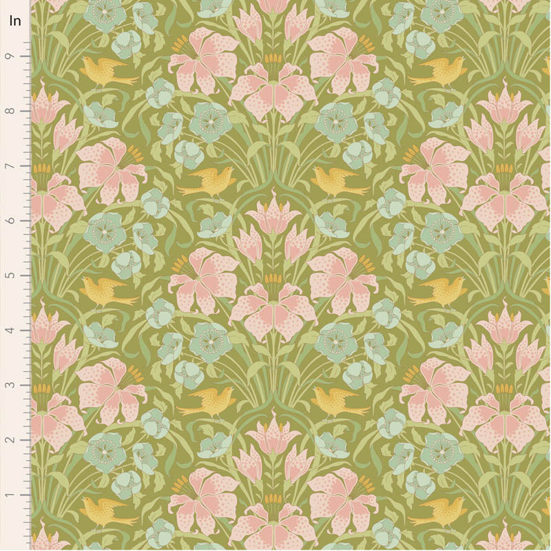 Fabric Tilda Green Songbird by the Quarter Yard TIL100649