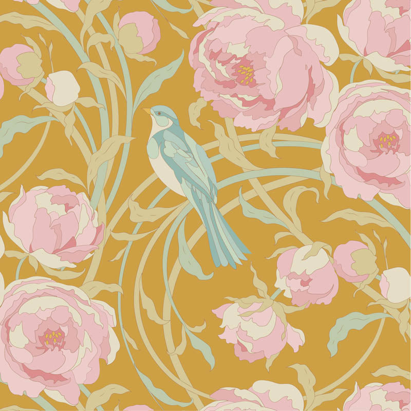 Fabric Tilda Mustard Cora Songbird by the Quarter Yard TIL100657