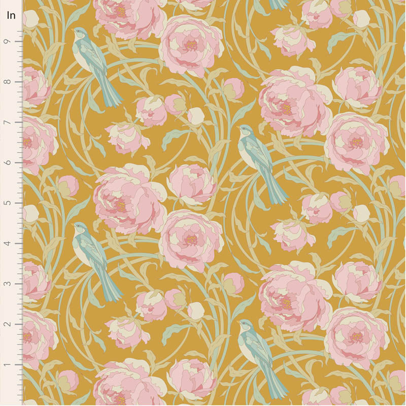 Fabric Tilda Mustard Cora Songbird by the Quarter Yard TIL100657