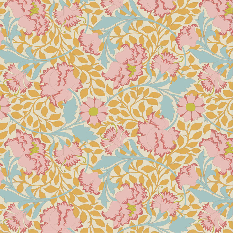 Fabric Tilda Mustard Flora Songbird by the Quarter Yard TIL100658