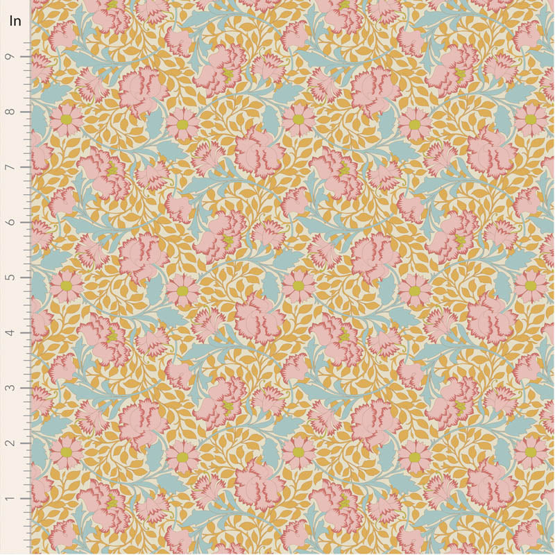 Fabric Tilda Mustard Flora Songbird by the Quarter Yard TIL100658