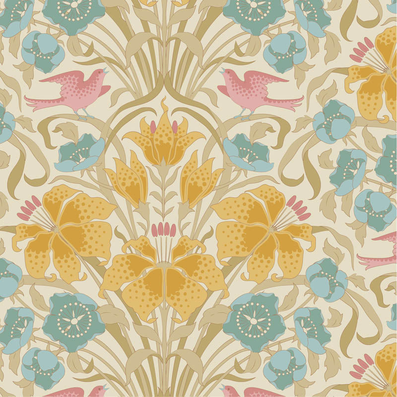 Fabric Tilda Mustard Songbird by the Quarter Yard TIL100659