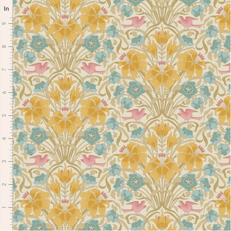 Fabric Tilda Mustard Songbird by the Quarter Yard TIL100659