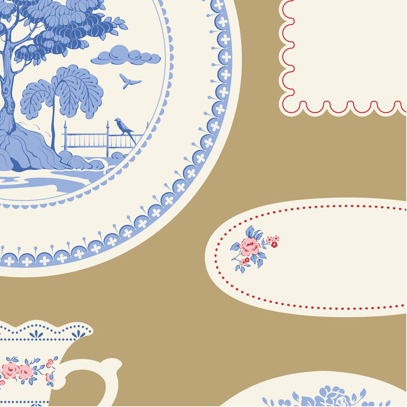 Fabric Tilda Ochre Labels & Ornaments Something Blue by the Quarter Yard TIL110172