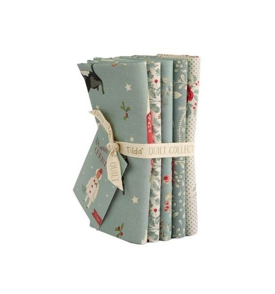 Fabric Tilda Precuts Duckegg Merry Little Christmas 5pc Fat Quarter Bundle TIL300243