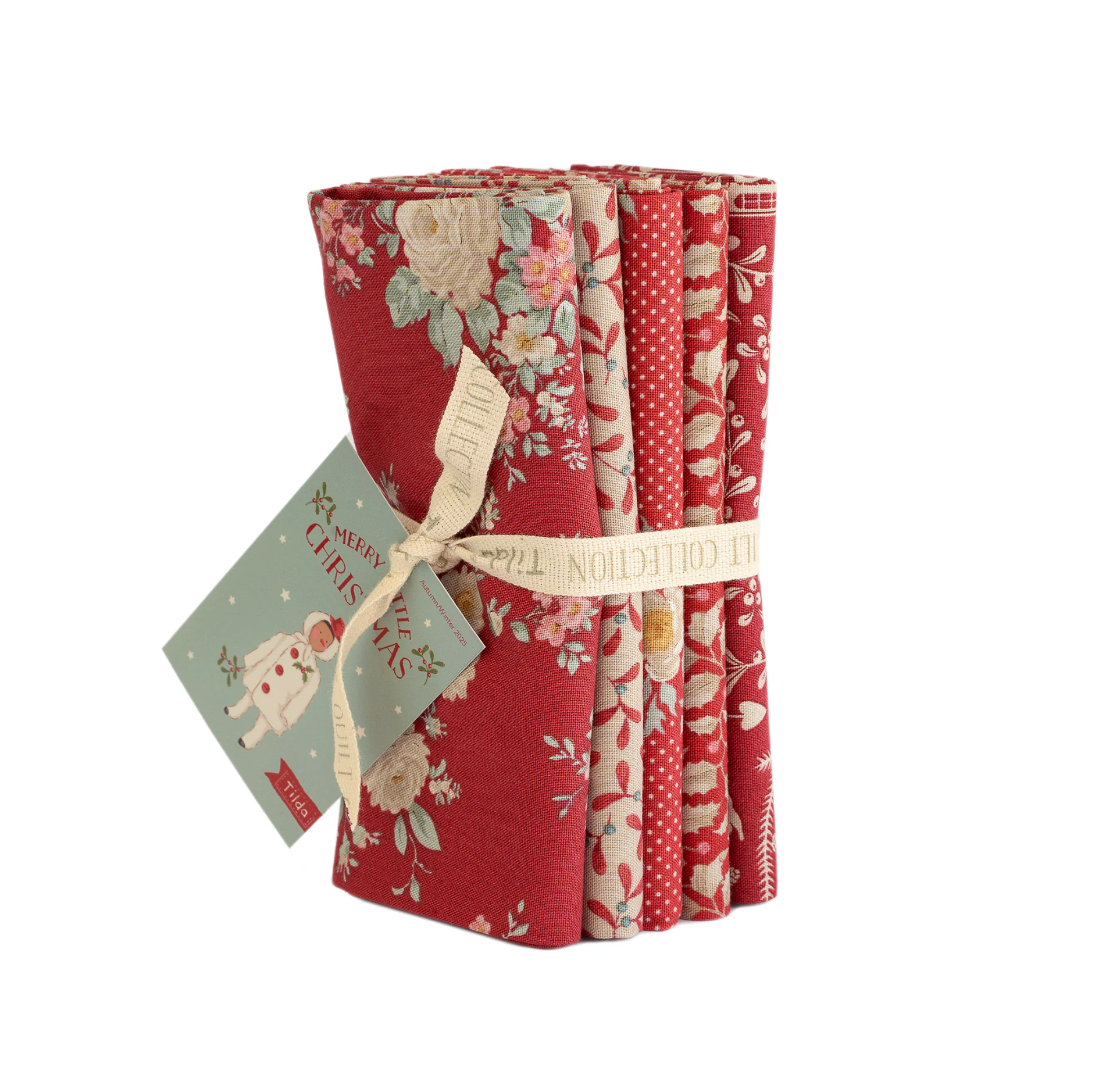 Fabric Tilda Precuts Red Merry Little Christmas 5pc Fat Quarter Bundle TIL300242