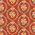 Floral pattern with yellow, pink, and blue flowers on a red background
