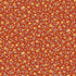A repeating floral pattern on a warm rust-orange background, featuring small yellow flowers, pale blue leaves, and scattered light pink dots.