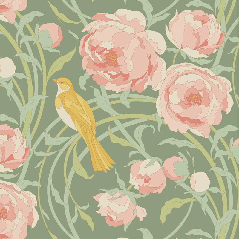 Fabric Tilda Sage Cora Songbird by the Quarter Yard TIL100647