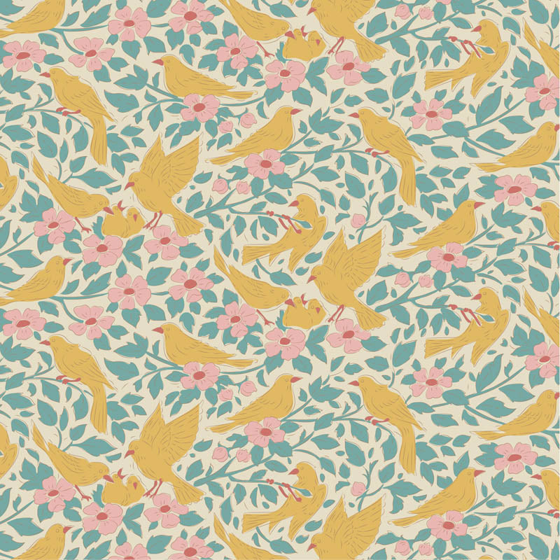 Fabric Tilda Teal Ava Songbird by the Quarter Yard TIL100660