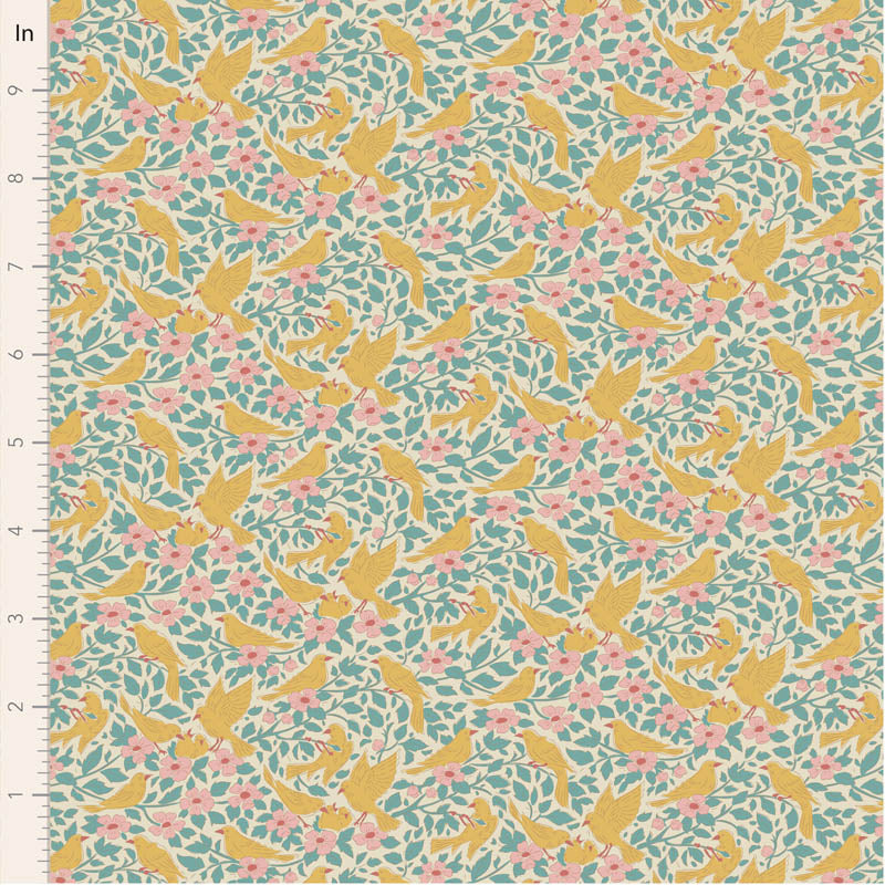 Fabric Tilda Teal Ava Songbird by the Quarter Yard TIL100660