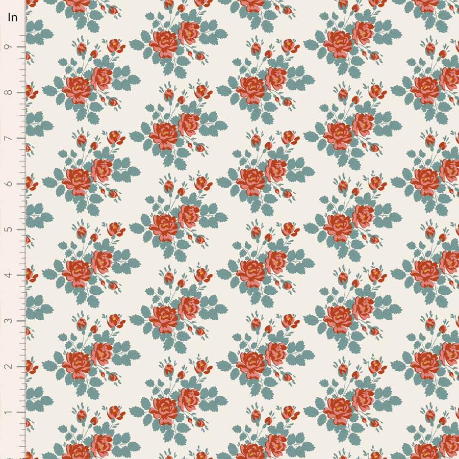 Floral pattern with red and green flowers on a white background