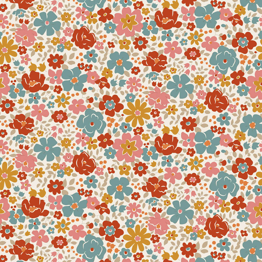 Pattern of colorful flowers on a beige background