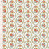 A close-up of a repeating floral fabric pattern on a warm cream background, with a ruler along the left edge showing measurements in inches. The design features coral-pink roses, yellow flowers, and green leaves arranged in a diamond lattice.