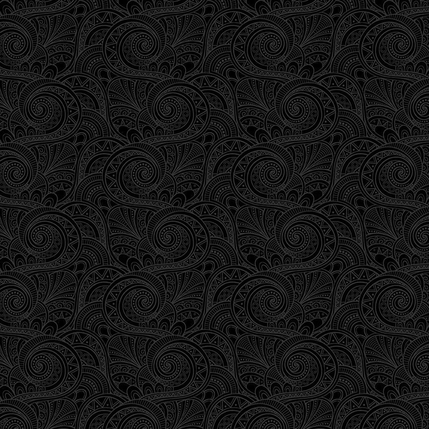 Dark gray patterned background with intricate designs