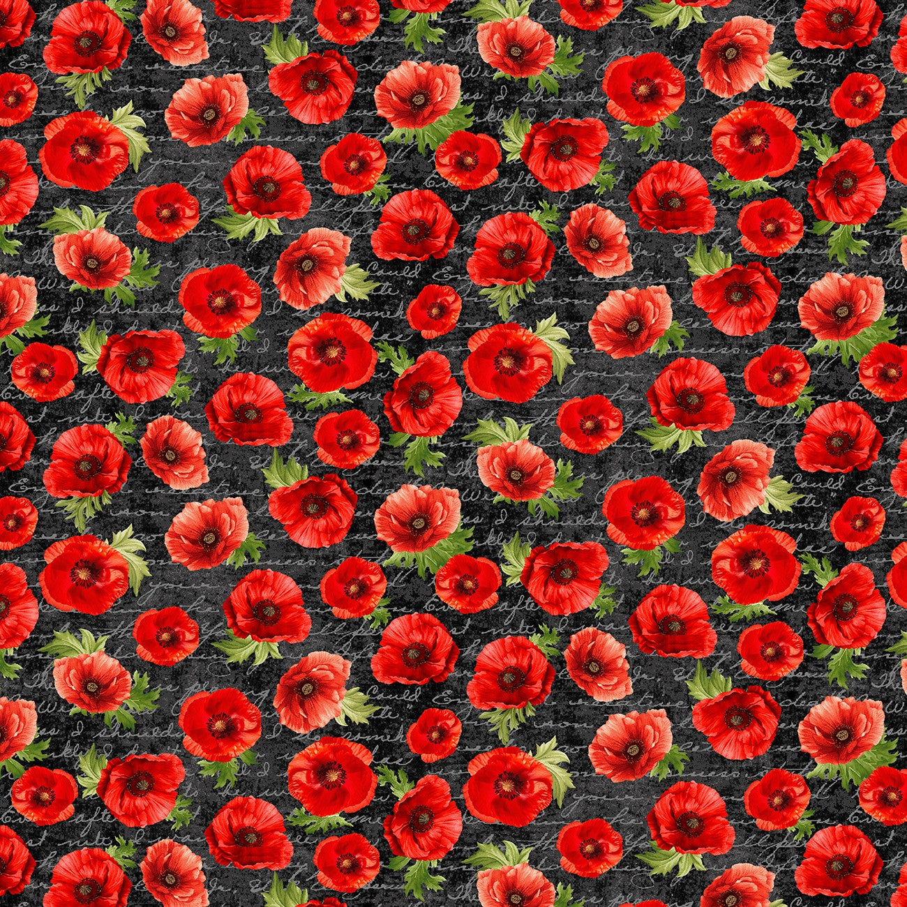 Fabric Timeless Treasures Black Poppies on Script Poppy Passion by the Quarter Yard CD3808-BLACK