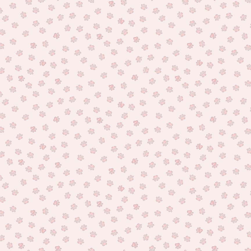 A repeating pattern of small pink cat paw motifs on a very pale blush pink background.