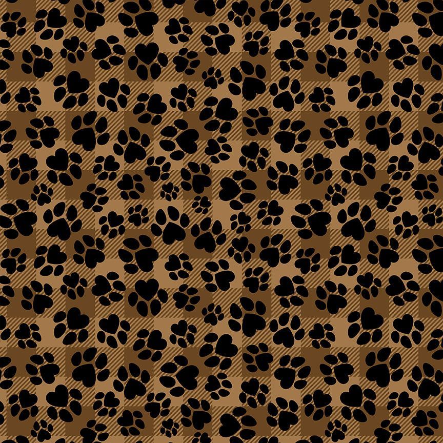 Fabric Timeless Treasures Brown Paws on Plaid Dogs Rule by the Quarter Yard CD3319