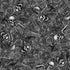 Black and white pattern of skeletons, skulls, and spider webs on a textured background