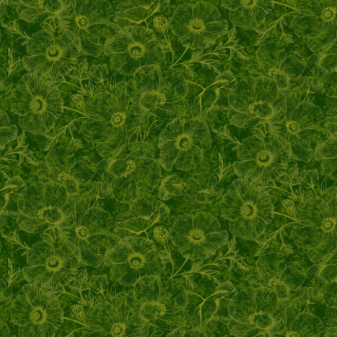 Fabric Timeless Treasures Green Tonal Poppies Poppy Passion by the Quarter Yard CD3810-GREEN