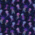 Pattern of jellyfish on a dark blue background with star-like dots