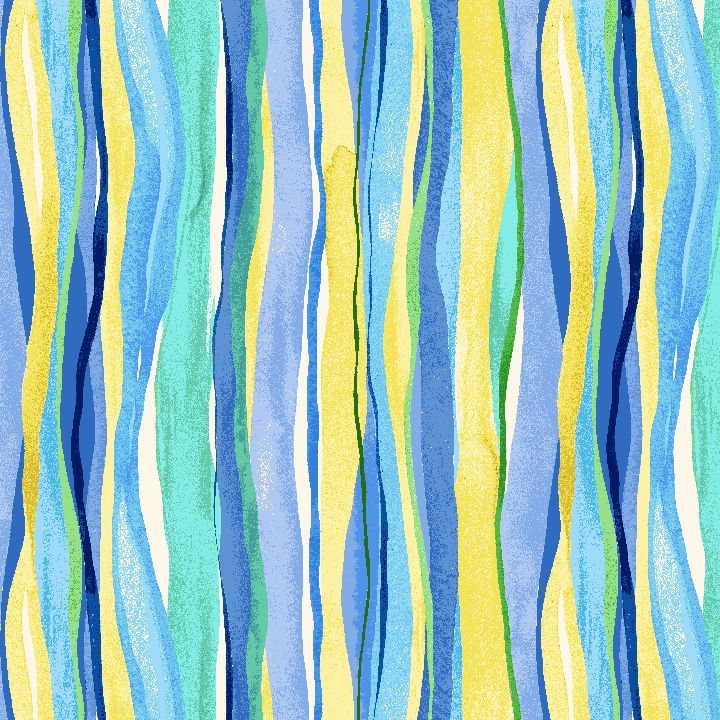 Abstract watercolor pattern of vertical wavy stripes in shades of blue, teal, yellow, and white.