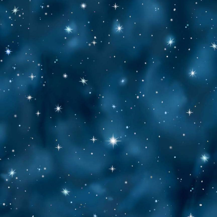 Starry night sky with scattered stars on a dark blue background