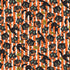 Pattern of black cats and Halloween elements on an orange and white striped background