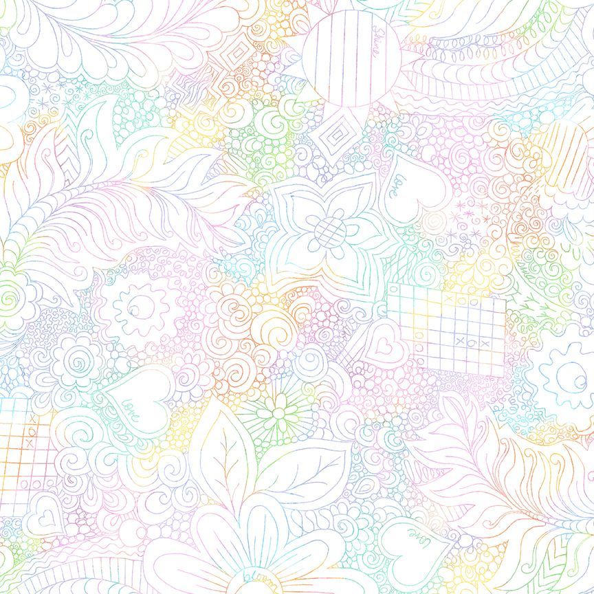 Fabric Timeless Treasures Pastel Doodle Floral Impact Extra Wide 108" Wide Back by the Quarter Yard CD3840-PASTEL