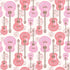 A repeating pattern of acoustic guitars in shades of pink, coral, and mauve on a light cream background, with some guitars showing a subtle floral print.