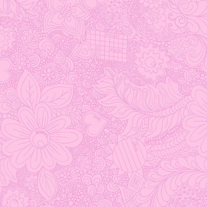 Fabric Timeless Treasures Pink Doodle Floral Impact Extra Wide 108" Wide Back by the Quarter Yard XCHARISM-CD3840